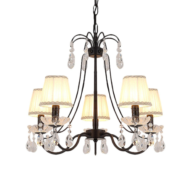 Contemporary Cone Hanging Chandelier With Crystal Droplets - Black Finish For Restaurant Down