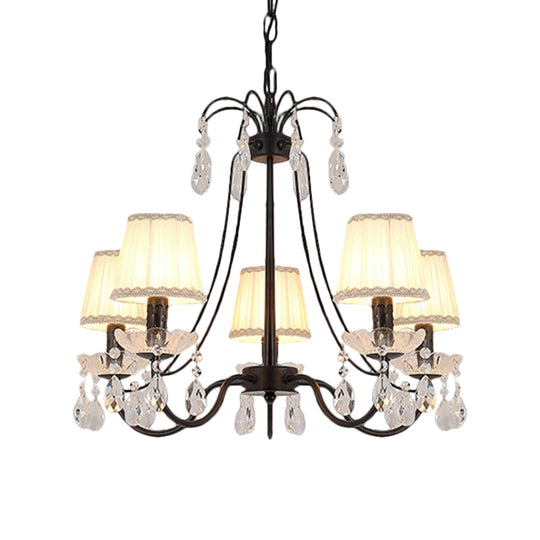 Contemporary Cone Hanging Chandelier With Crystal Droplets - Black Finish For Restaurant Down