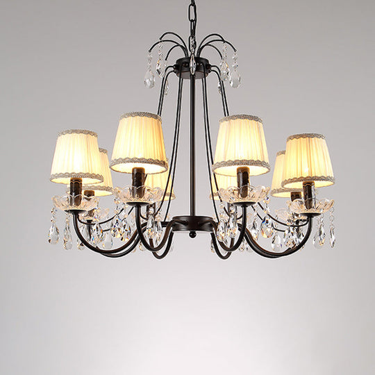 Contemporary Cone Hanging Chandelier With Crystal Droplets - Black Finish For Restaurant Down