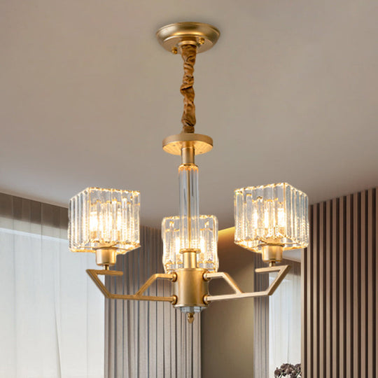 Minimalist Gold Chandelier with Clear Crystal Prisms - 3/6-Light Suspension Fixture