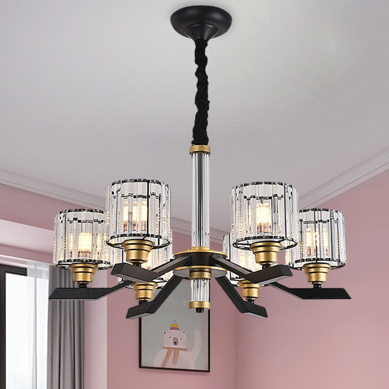 Modern Clear Crystal Pendant Chandelier With 6/8 Bulbs - Sleek Black Finish For Living Room Ceiling