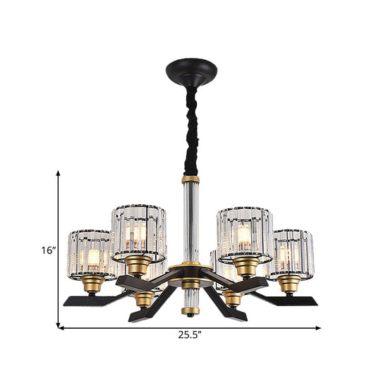 Modern Clear Crystal Pendant Chandelier With 6/8 Bulbs - Sleek Black Finish For Living Room Ceiling