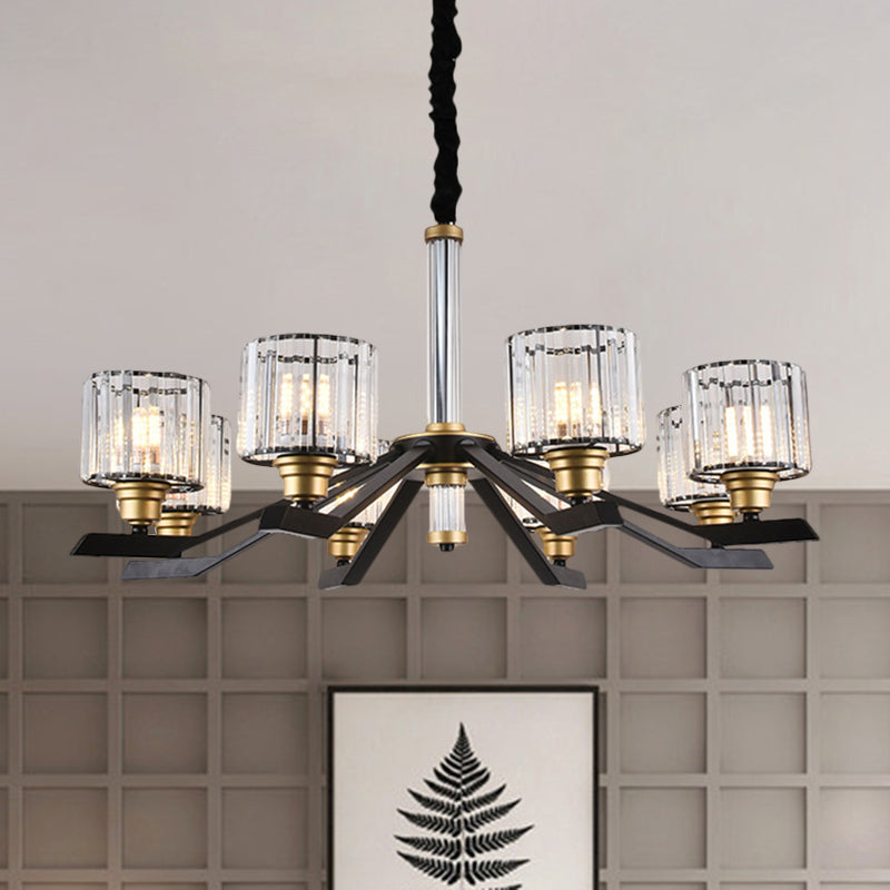 Modern Clear Crystal Pendant Chandelier With 6/8 Bulbs - Sleek Black Finish For Living Room Ceiling