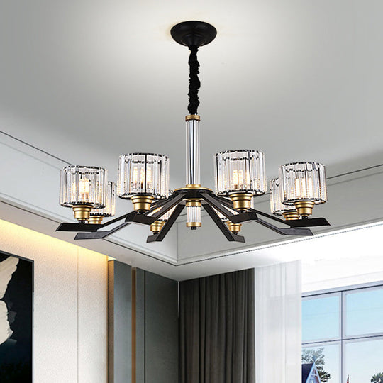 Black Crystal Cylinder Pendant Chandelier with 6/8 Bulbs for Living Room Ceiling – Simple, Stylish Fixture