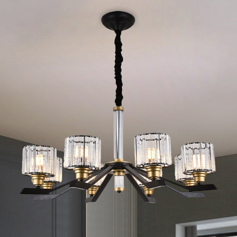 Black Crystal Cylinder Pendant Chandelier with 6/8 Bulbs for Living Room Ceiling – Simple, Stylish Fixture