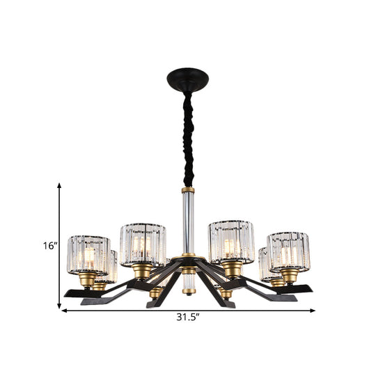 Black Crystal Cylinder Pendant Chandelier with 6/8 Bulbs for Living Room Ceiling – Simple, Stylish Fixture