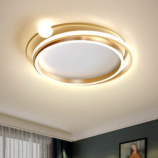 Modern Gold LED Flush Mount Ceiling Light - Metallic Overlap Circle Design - 20.5"/24.5" Wide - Warm/White Light