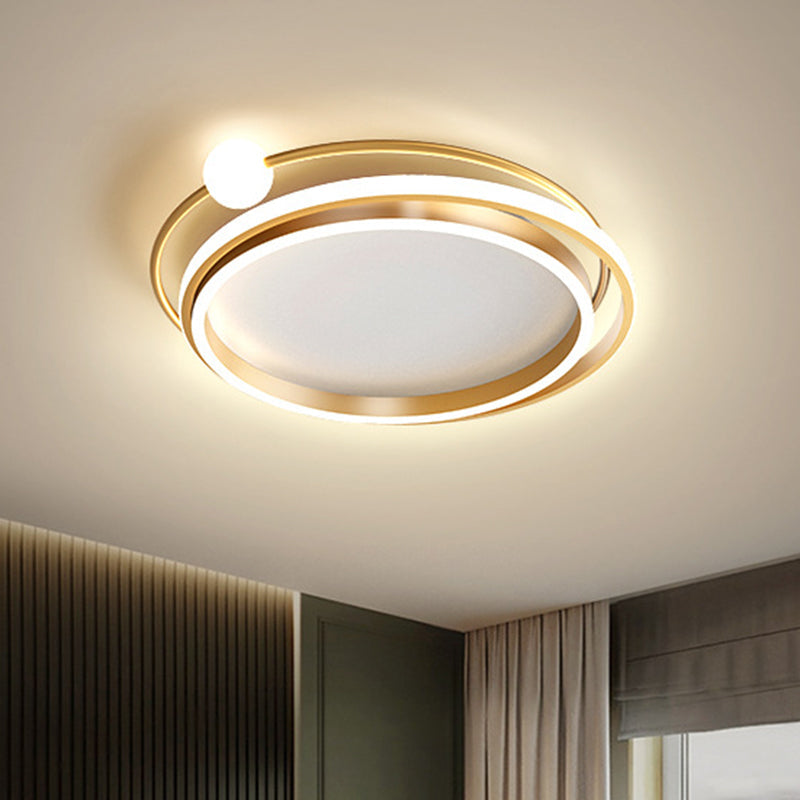 Modern Gold LED Flush Mount Ceiling Light - Metallic Overlap Circle Design - 20.5"/24.5" Wide - Warm/White Light