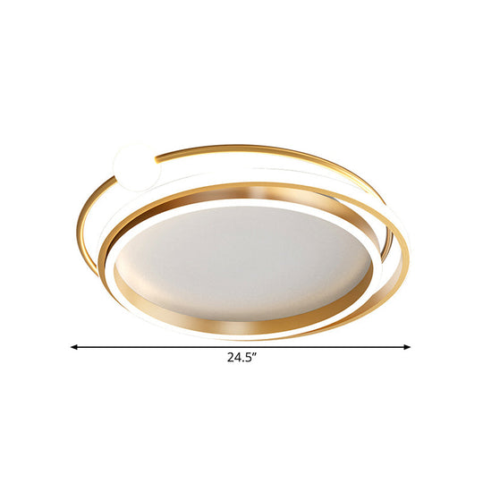 Modern Gold LED Flush Mount Ceiling Light - Metallic Overlap Circle Design - 20.5"/24.5" Wide - Warm/White Light