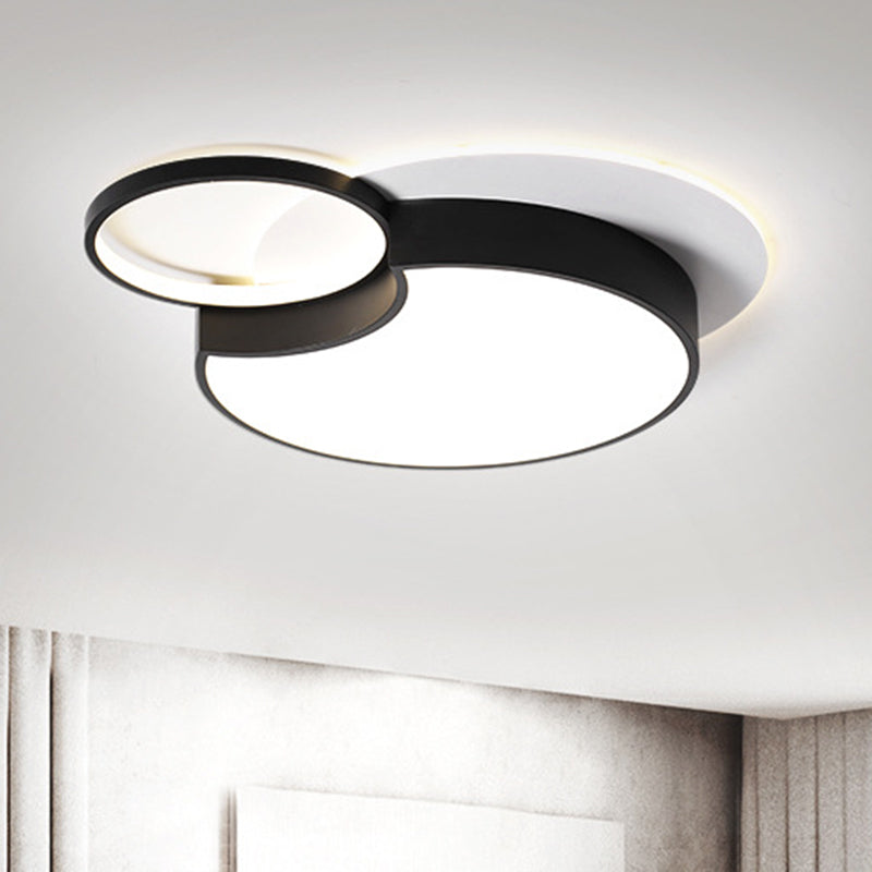 Nordic 2-Round Flush Lamp Led Ceiling Fixture In Black With Warm/White Light 19/23.5 Width / 19 Warm