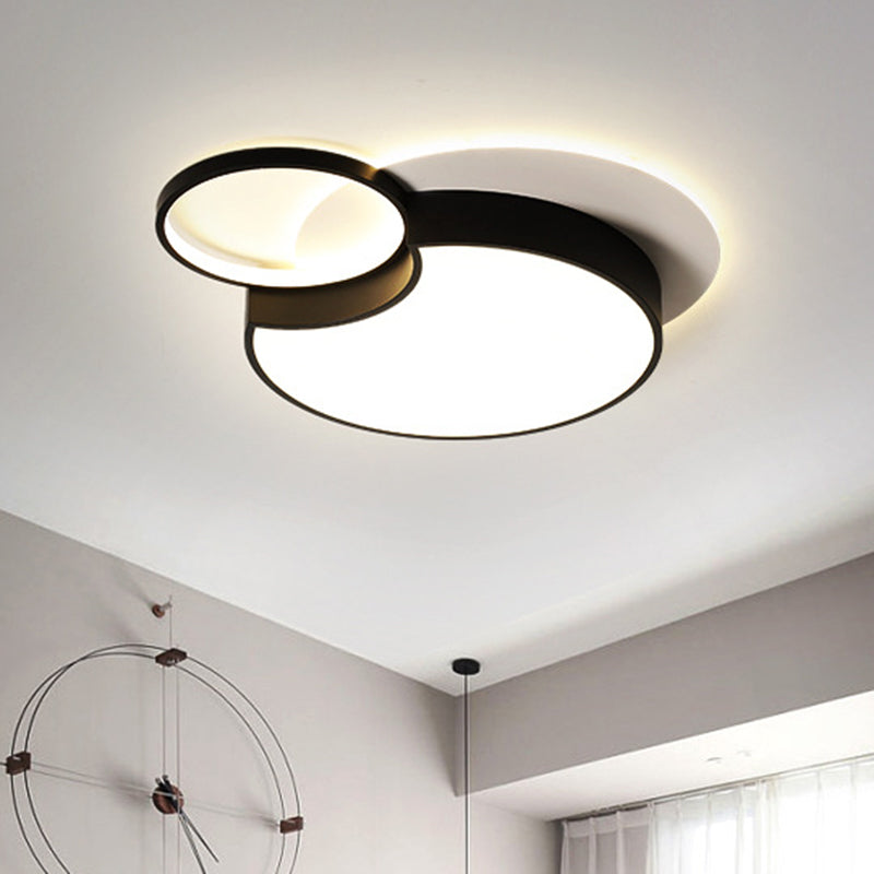 Nordic 2-Round Flush Lamp Led Ceiling Fixture In Black With Warm/White Light 19/23.5 Width