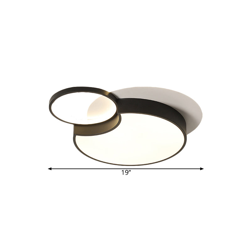 Nordic 2-Round Flush Lamp LED Ceiling Fixture in Black with Warm/White Light, 19"/23.5" Width