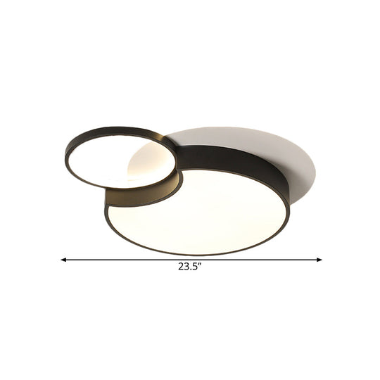 Nordic 2-Round Flush Lamp Led Ceiling Fixture In Black With Warm/White Light 19/23.5 Width