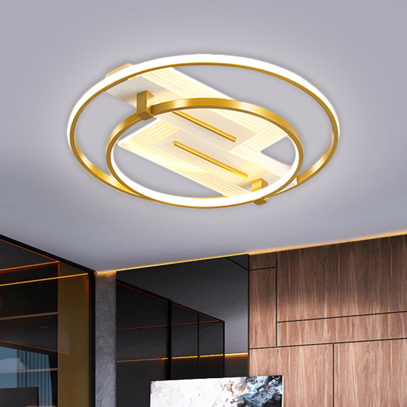 Metal Dual Ring Ceiling Light - Simplicity 18/21.5 Wide Led Gold Flush Mount Lamp In Warm/White / 18