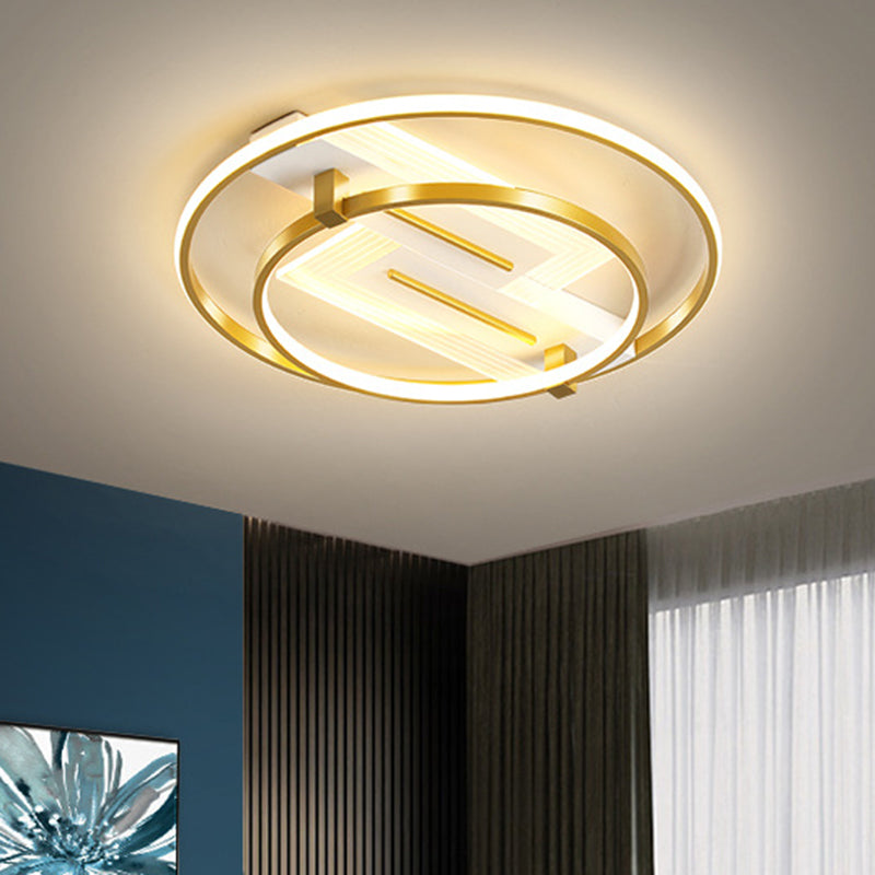 Metal Dual Ring Ceiling Light - Simplicity 18/21.5 Wide Led Gold Flush Mount Lamp In Warm/White