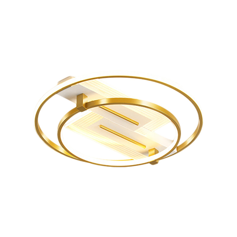 Metal Dual Ring Ceiling Light - Simplicity 18"/21.5" Wide LED Gold Flush Mount Lamp in Warm/White Light