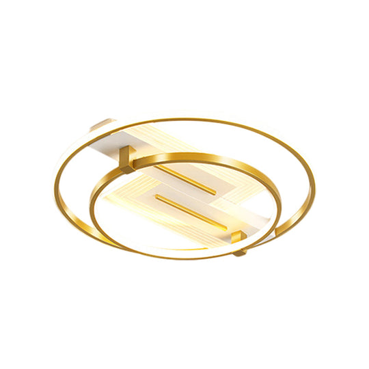 Metal Dual Ring Ceiling Light - Simplicity 18/21.5 Wide Led Gold Flush Mount Lamp In Warm/White