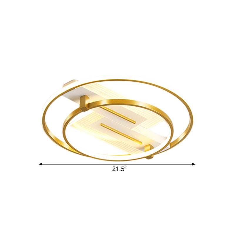 Metal Dual Ring Ceiling Light - Simplicity 18/21.5 Wide Led Gold Flush Mount Lamp In Warm/White