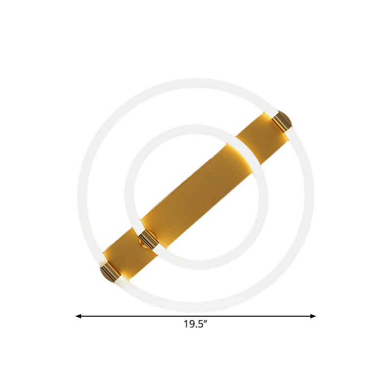 Contemporary Led Gold Ceiling Fixture - Iron Rings And Oblong Flush Lamp 16/19.5 W Warm/White Light