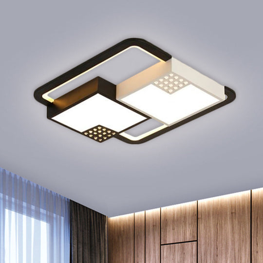 Black LED Flush Mount Fixture, Nordic Style, Warm/White Light, 16"/19.5" Wide