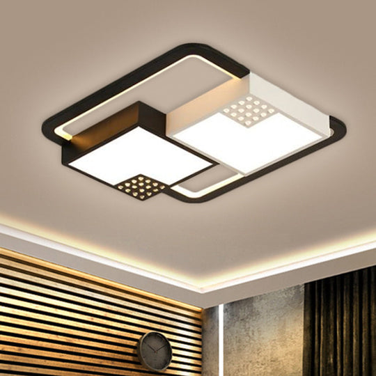 Black LED Flush Mount Fixture, Nordic Style, Warm/White Light, 16"/19.5" Wide