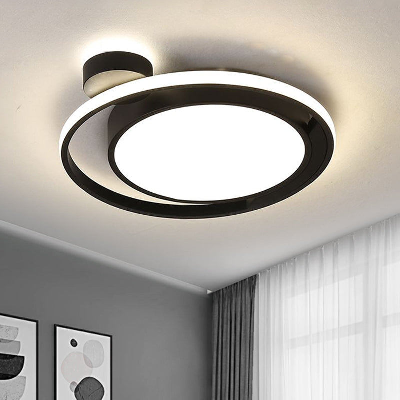 Modernist Drum Ring Ceiling Flush Mount Lighting in Black/White with LED, 18"/21.5" Width - Warm/White Light