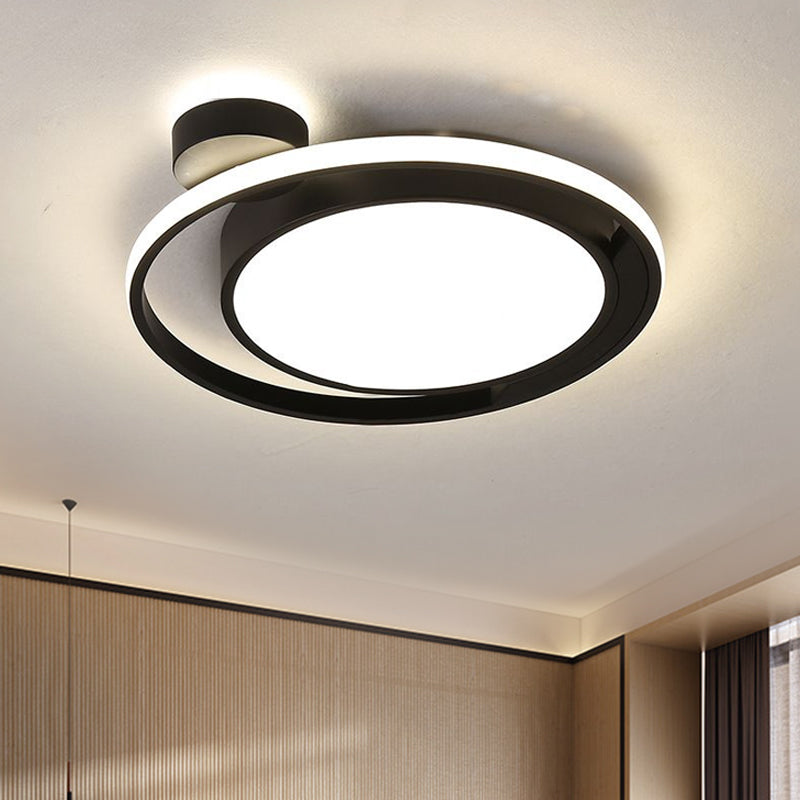 Modernist Drum Ring Ceiling Flush Mount Lighting in Black/White with LED, 18"/21.5" Width - Warm/White Light