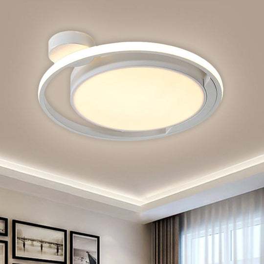 Modernist Drum Ring Ceiling Flush Mount Lighting in Black/White with LED, 18"/21.5" Width - Warm/White Light