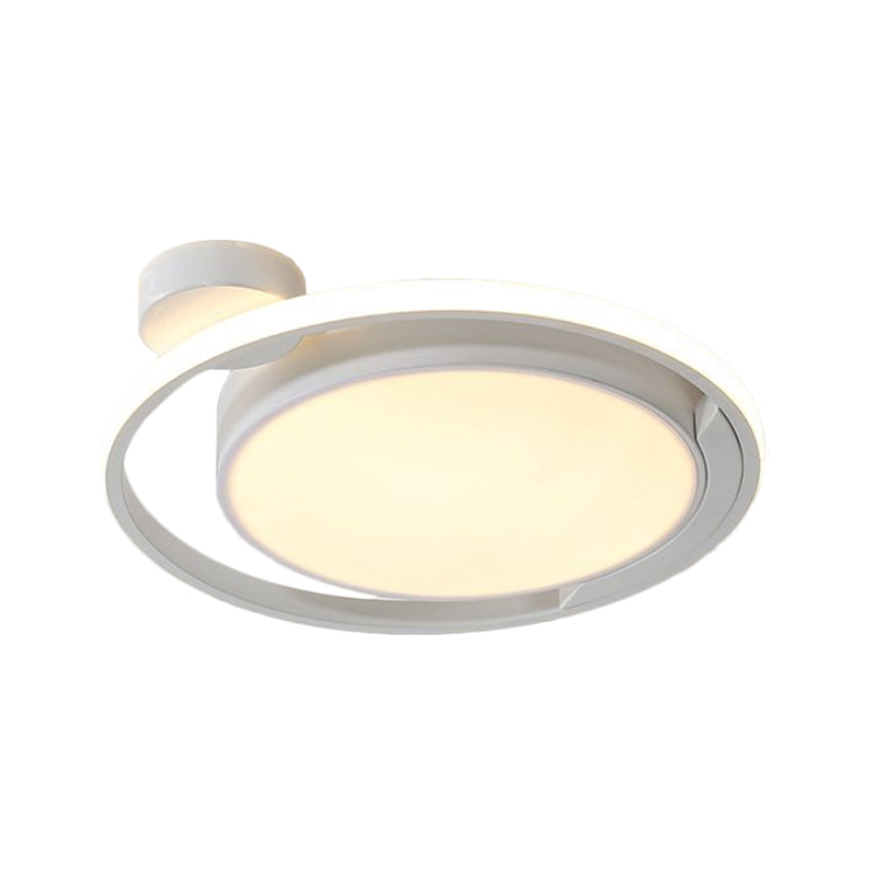 Modernist Drum Ring Ceiling Flush Mount Lighting in Black/White with LED, 18"/21.5" Width - Warm/White Light