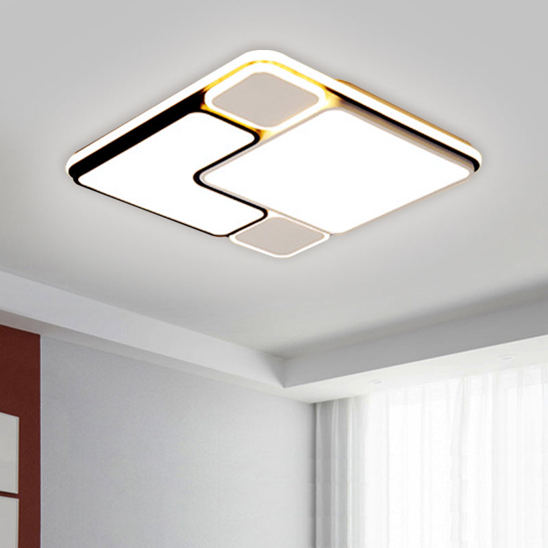 18"/21.5" Modern LED Flush Lamp - White Square Ceiling Mount with Metallic Shade - Warm/White Light