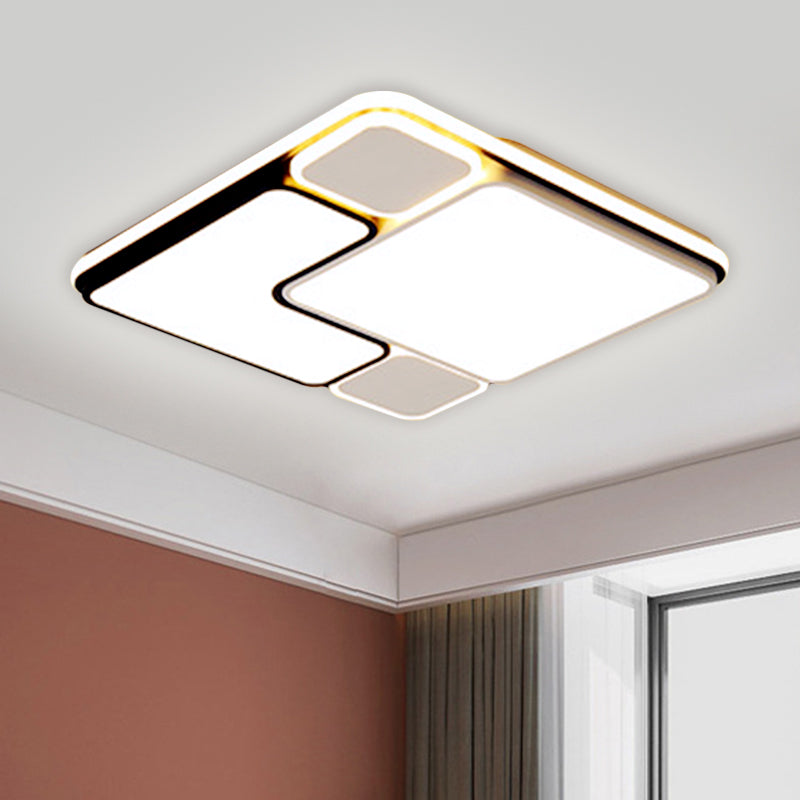 18"/21.5" Modern LED Flush Lamp - White Square Ceiling Mount with Metallic Shade - Warm/White Light