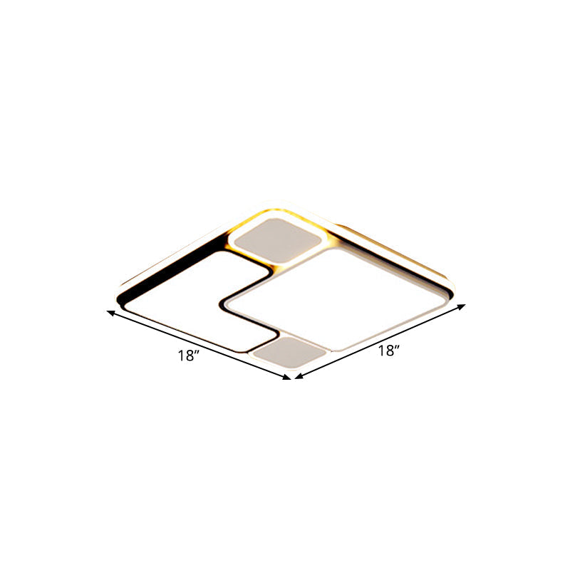 18"/21.5" Modern LED Flush Lamp - White Square Ceiling Mount with Metallic Shade - Warm/White Light