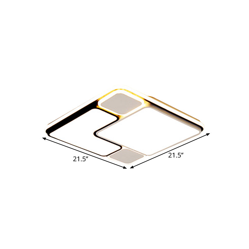 18"/21.5" Modern LED Flush Lamp - White Square Ceiling Mount with Metallic Shade - Warm/White Light