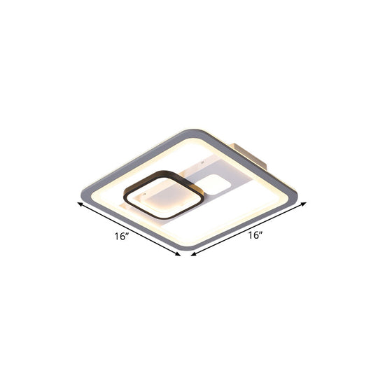 Acrylic Led Grey Ceiling Light In Warm/White - 16/19.5/23.5 Square Flush Mount