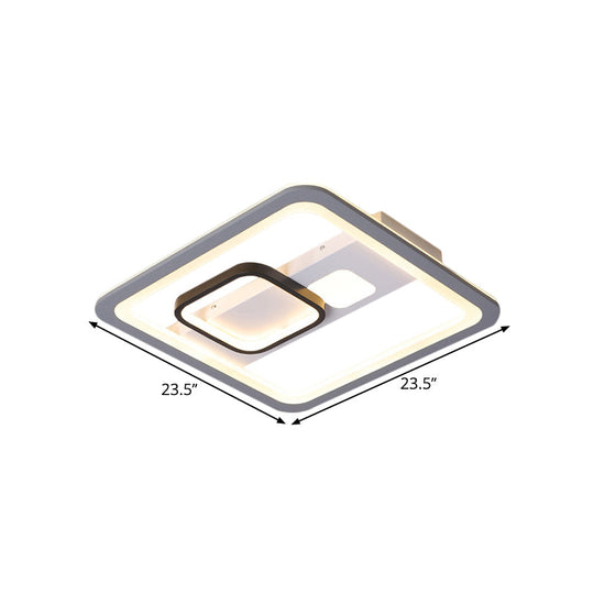 Acrylic Led Grey Ceiling Light In Warm/White - 16/19.5/23.5 Square Flush Mount