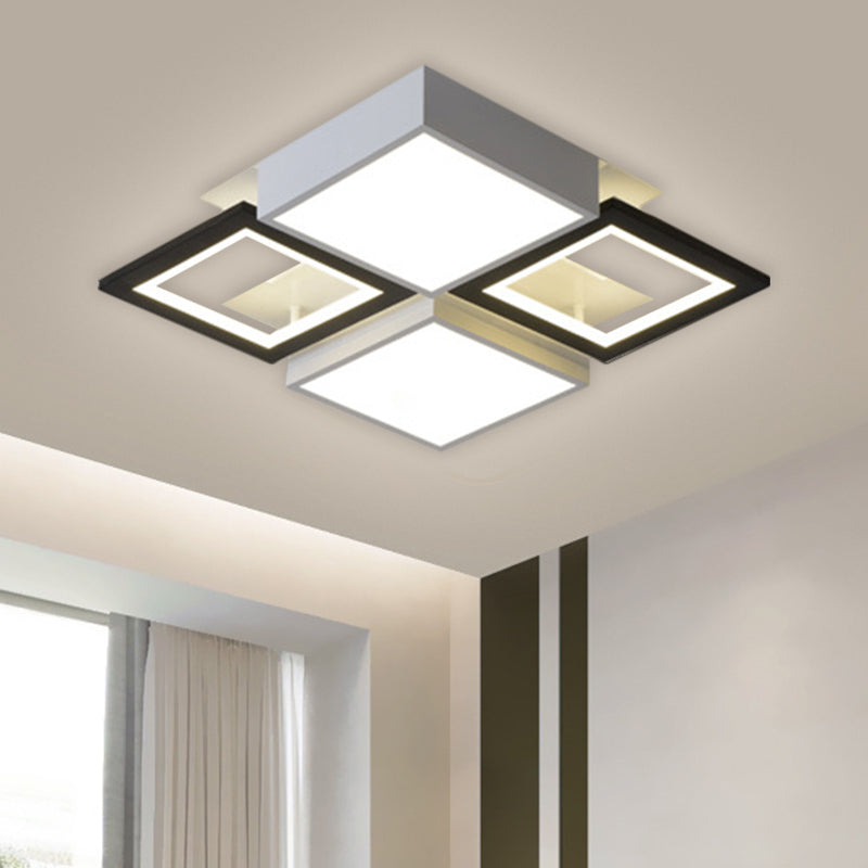 Modern Black Integrated LED Ceiling Lamp - 18"/23.5" Wide Square Flush Mount Fixture in Warm/White Light