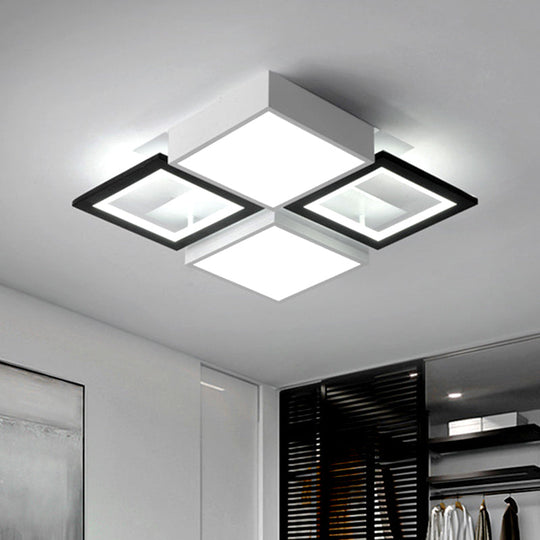 Modern Black Integrated LED Ceiling Lamp - 18"/23.5" Wide Square Flush Mount Fixture in Warm/White Light