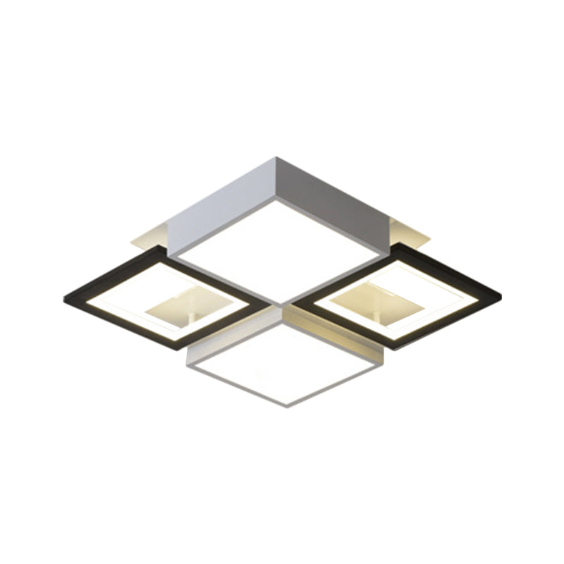 Modern Black Integrated LED Ceiling Lamp - 18"/23.5" Wide Square Flush Mount Fixture in Warm/White Light