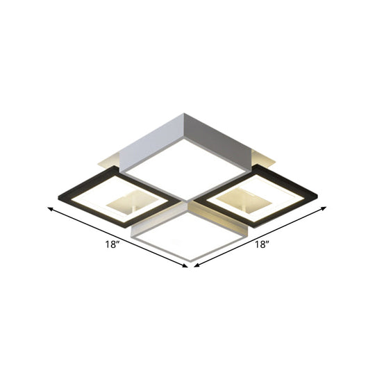 Modern Black Integrated LED Ceiling Lamp - 18"/23.5" Wide Square Flush Mount Fixture in Warm/White Light