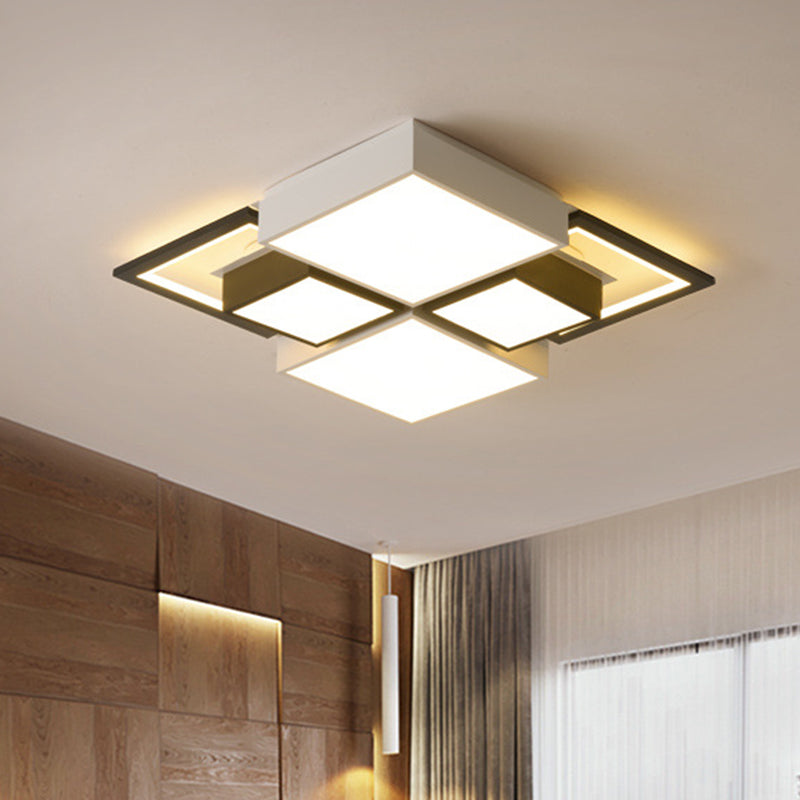 Modern Black Integrated LED Ceiling Lamp - 18"/23.5" Wide Square Flush Mount Fixture in Warm/White Light