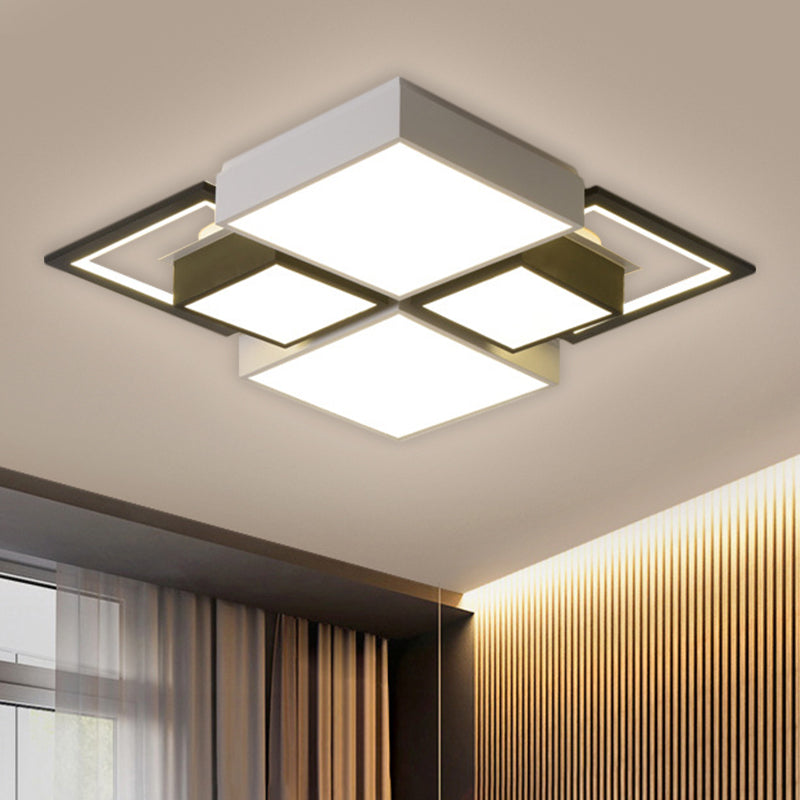 Modern Black Integrated LED Ceiling Lamp - 18"/23.5" Wide Square Flush Mount Fixture in Warm/White Light