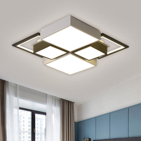 Modern Black Integrated LED Ceiling Lamp - 18"/23.5" Wide Square Flush Mount Fixture in Warm/White Light