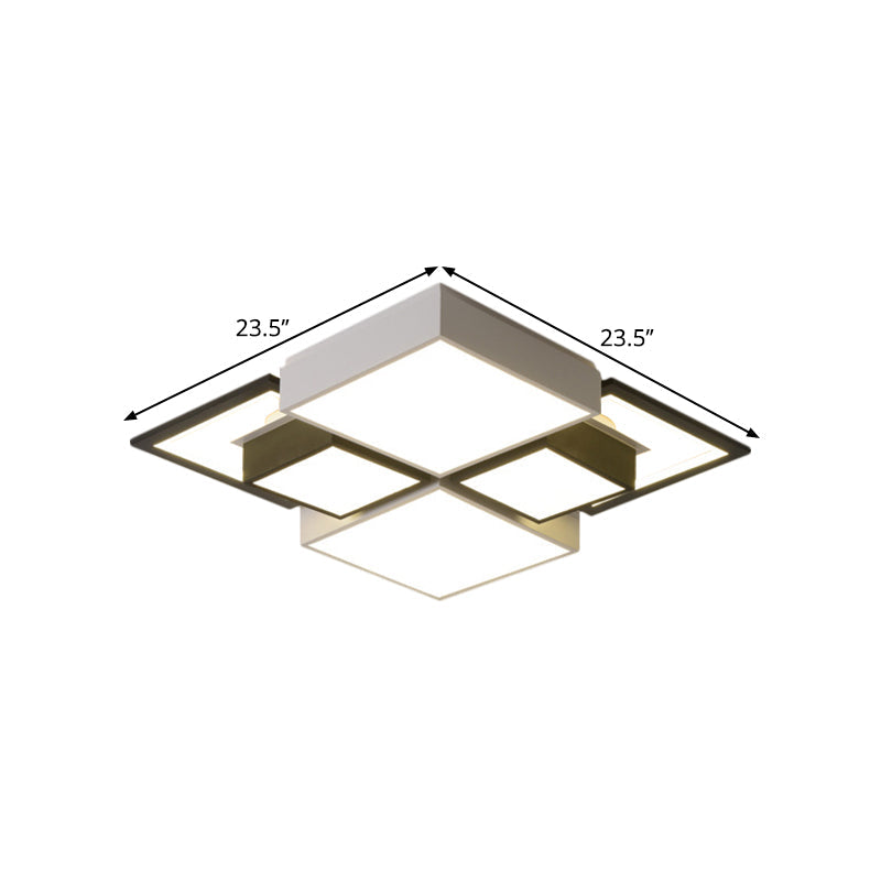 Modern Black Integrated LED Ceiling Lamp - 18"/23.5" Wide Square Flush Mount Fixture in Warm/White Light