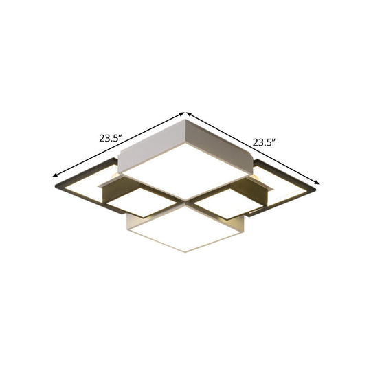 Modern Black Integrated LED Ceiling Lamp - 18"/23.5" Wide Square Flush Mount Fixture in Warm/White Light