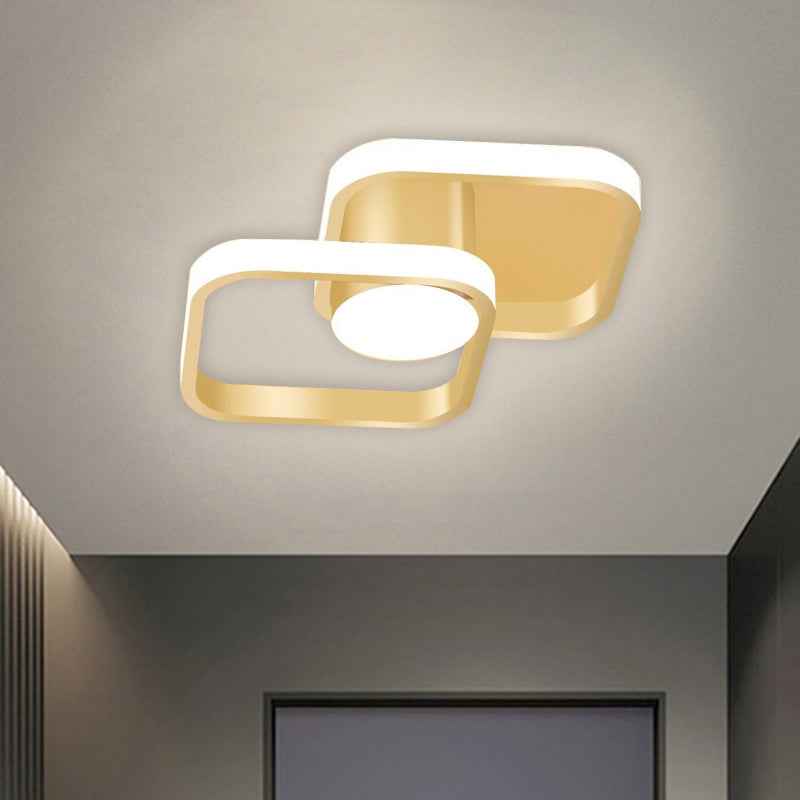 Metal Square Frame Led Gold Flush Mount Ceiling Light In Warm/White