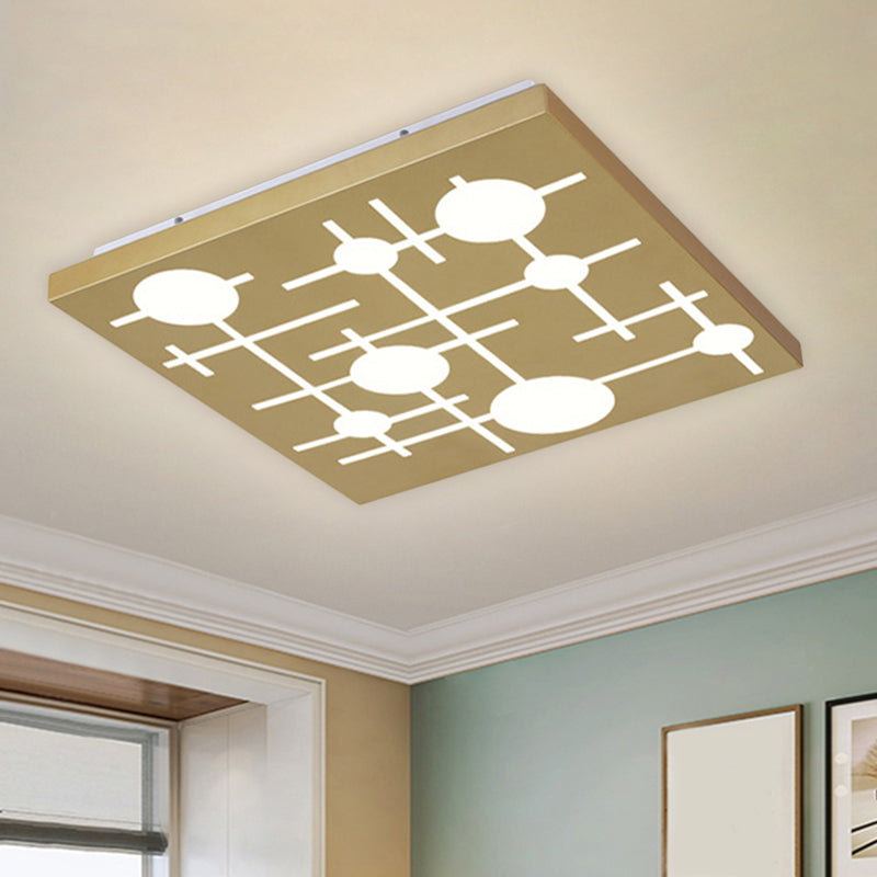 Gold Square LED Acrylic Ceiling Light for Bedroom - Patterned Design, Warm/White Glow