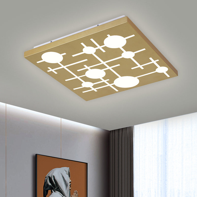 Gold Square LED Acrylic Ceiling Light for Bedroom - Patterned Design, Warm/White Glow