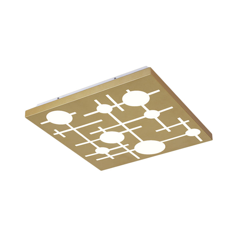 Gold Square LED Acrylic Ceiling Light for Bedroom - Patterned Design, Warm/White Glow