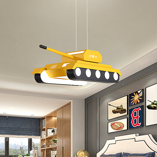 Colorful Tank Pendant Led Chandelier Light For Boys Bedroom Yellow / White