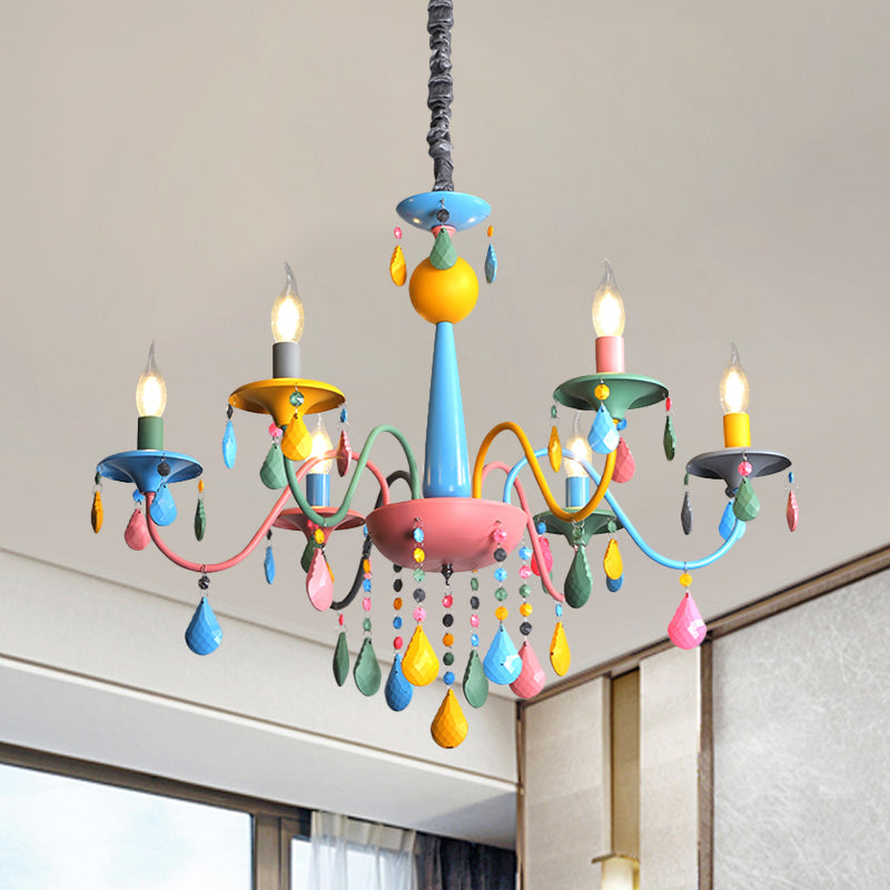 Colorful Curved Chandelier Lights: Pink And Yellow Metallic Pendant Lamp With Or Without Shade 6 /